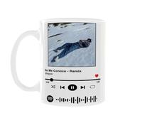 C&P Taza personalizada con foto y texto ENUNCIADO, pasar el enlace de la cancion. 350 ML Blanco brillo