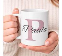 C&P Taza Personalizada en color blanco brillo con Inicial y Nombre de cerámica 350 ML