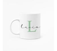 C&P Taza Personalizada en color blanco brillo con Inicial y Nombre de cerámica 350 ML (LUCIA)