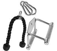C.PSports Juego de cuerda para tríceps de 70 cm + mango paralelo de acero 14 cm + 2 mosquetones de 80 mm x 8 mm - ayuda para el entrenamiento de bíceps/tríceps, cable - antideslizante/cromado