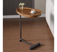 C Shaped Side Table, Small Side Table, Sofa End Table, Nightstand End Table with Metal Stand, C Shaped End Table for Sofa, Bed, Living Room, Bedroom (Color : Walnut Color Desktop+Black Stand)