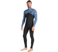 C-Skins Nuwave Session 2026 - Traje de neopreno para hombre con cremallera en el pecho de 3/2 mm, negro/azul acero/lima
