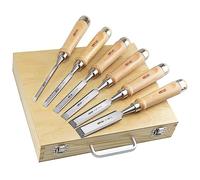 C&T Juego de 8 cinceles de madera premium con caja de madera, 6 cinceles de madera con 2 piedras de afilar, kit de cinceles de tallado de carpintería, cincel de acero al cromo vanadio