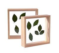 C&Z 2Pcs 6x6 Marcos de Fotos de Madera de Doble Cara acrílico para Plantas de herbario de, para exhibición de Flores prensadas, Hojas secas, Mesa de Escritorio, decoración de Pared de Madera