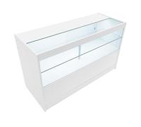 C1500 | MDF Color Blanco y Vidrio Templado | 150x60x90cm | 3 estantes | Puertas con cerradura | Ideal para tiendas y comercios | Fácil Montaje | Mostrador Recepción Expositor