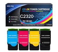 C2320 Cartucho de tóner con Chip Compatible con Lexmark C2320K0 C2320C0 C2320M0 C2320Y0, Funciona con impresoras C2325 C2425 C2535 C2640 MC2325 MC2425 MC2535 MC2640