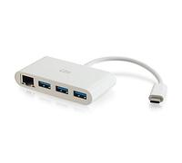 C2G Adaptador USB-C a Ethernet con concentrador USB de 3 Puertos, Color Blanco