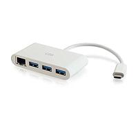C2G Adaptador USB-C® a Ethernet (RJ45) con 3 Puertos USB A 3.0 - Hub USB C - Blanco