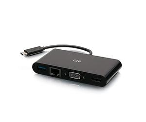 C2G Adaptador USB-C a HDMI VGA RJ45 - Blanco Compatible con MacBook Pro/Air, iPad Pro/Air, Galaxy, Surface Pro, XPS etc.