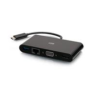 C2G Adaptador USB-C a HDMI VGA RJ45, Negro Compatible con MacBook Pro/Air, iPad Pro/Air, Galaxy, Surface Pro, XPS, etc.