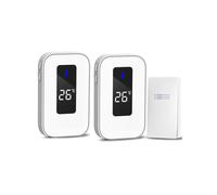 C303B Timbre inalámbrico para el hogar de uno a dos con pantalla digital de temperatura y control remoto compatible. Compatible con personas mayores,
