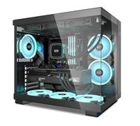 C3T500 Gabinete ATX Torre Media Vidrio - PCCOOLER Aire Flujo, Sistema Gestión Cables, ARGB 6 x 120mm Ventiladores, I/O USB Typy- c, Panel Lateral Vidrio Liberación Rápida, Gabinete Juegos PC, Negro