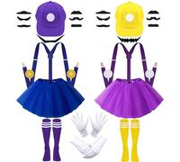 C4 Disfraz de carnaval para adultos y mujeres, disfraz de carnaval para mujer, grupo, disfraz de cosplay, juego de accesorios con falda de tul, gorro, tirantes, botones, guantes y calcetines para