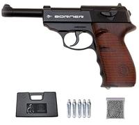 C41 Borner Pack Pistola de balines (perdigones Bolas de Acero BB's). Arma de Aire comprimido CO2 4,5mm. Réplica Tipo Walther P38. Potencia: 2.55 Julios.