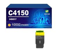 C4150 Cartucho De Tóner Compatible para Lexmark 24B6519, 24B6516, 24B6517 Y 24B6518. Funciona con La Impresora C4150 Y Rinde hasta 16000/10000 Páginas,Yellow-1 Pack