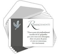C5272 - Lote de 5 tarjetas idénticas de paloma de la paz con texto plateado + 5 sobres blancos, formato 9 x 14 cm, rama de olivo muerte, funeral, funda fabricada en Francia AFIE