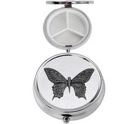 C6 Swallowtail Butterfly Black Finish Made from Fine English Pewter On A Mirrored 3 Section Caddy Pill Box Container