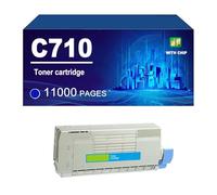 C710 Cartucho De Tóner Compatible con Impresoras para Oki 710 711 711N, con Chip, 11 000 Páginas,Cyan-1 Pack