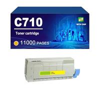 C710 Cartucho De Tóner Compatible con Impresoras para Oki 710 711 711N, con Chip, 11 000 Páginas,Yellow-1 Pack