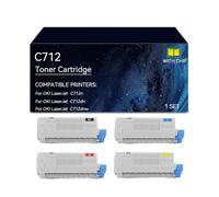 C712 Cartuchos de tóner compatibles 46507616 46507615 46507614 46507613 | Reemplazo del cartucho de tóner para OKI C712 for impresora C712n C712dn C712dnw, con chip(4 colors)