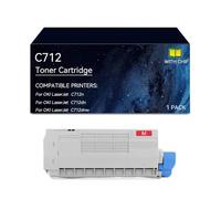 C712 Cartuchos de tóner compatibles 46507616 46507615 46507614 46507613 | Reemplazo del cartucho de tóner para OKI C712 for impresora C712n C712dn C712dnw, con chip(Magenta)
