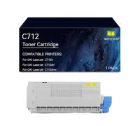 C712 Cartuchos de tóner compatibles 46507616 46507615 46507614 46507613 | Reemplazo del cartucho de tóner para OKI C712 for impresora C712n C712dn C712dnw, con chip(Yellow)