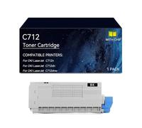C712 Cartuchos de tóner compatibles 46507616 46507615 46507614 46507613 | Reemplazo del cartucho de tóner para OKI C712 for impresora C712n C712dn C712dnw, con chip(Black)