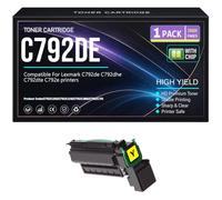 C792dhe Negro Cian Amarillo Magenta Cartuchos de tóner para Lexmark C792de C792dhe C792dte C792e Impresoras con Chip Alto Rendimiento 20 000 páginas,Yellow-C792DE