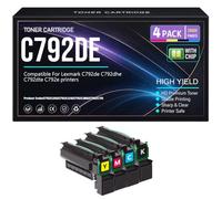 C792dhe Negro Cian Amarillo Magenta Cartuchos de tóner para Lexmark C792de C792dhe C792dte C792e Impresoras con Chip Alto Rendimiento 20 000 páginas,4Pack-C792DE