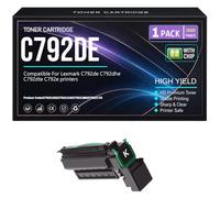 C792dhe Negro Cian Amarillo Magenta Cartuchos de tóner para Lexmark C792de C792dhe C792dte C792e Impresoras con Chip Alto Rendimiento 20 000 páginas,Black-C792DE