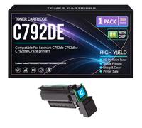 C792dhe Negro Cian Amarillo Magenta Cartuchos de tóner para Lexmark C792de C792dhe C792dte C792e Impresoras con Chip Alto Rendimiento 20 000 páginas,Cyan-C792DE