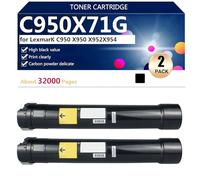 C950X71G Cartuchos de Tóner Compatibles para Lexmark C950 X950 X952 X954 Impresoras, Alto Rendimiento 30000 Páginas, Impresión de Alta Definición,Black-2 Pack