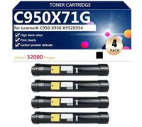 C950X71G Cartuchos de Tóner Compatibles para Lexmark C950 X950 X952 X954 Impresoras, Alto Rendimiento 30000 Páginas, Impresión de Alta Definición,Black-4 Pack