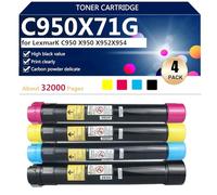 C950X71G Cartuchos de Tóner para Lexmark C950 X950 X952 X954 Impresoras, para Escuelas, Hospitales y Bancos, 30000 Páginas,BCMY-1 Pack