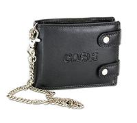 CA$H - Billetera de Hombre - Cartera de Motociclista con Cadena de Seguridad - Cuero Real - Negro