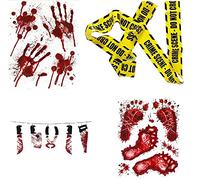 CA SE FETE Kit de escena de delincuencia para decoración de Halloween | Cinta Crime Scene 7,20 m | Pegatinas para las manos y patas | Guirnalda de tortura de 1,80 m | cumpleaños detectivo | 10 piezas