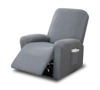 CAAGGMM Funda Elástica para Sillón Reclinable, 4 Piezas Fundas Elásticas para Sillones de Relax con Bolsillos, Funda para Sillón Individual de Descanso, para Sofás de un Solo Asiento(Gris Claro)