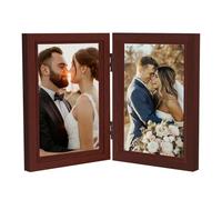 CAAGGMM Marcos Dobles para Fotos, 10 x 15 cm Marco de Fotos Plegable de Madera, Marco de Fotos de Doble Collage con Placa Acrílica Transparente, para Decoración Hogareña(Marrón)