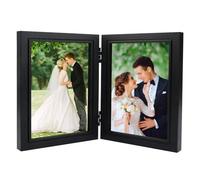 CAAGGMM Marcos Dobles para Fotos, 10 x 15 cm Marcos de Fotos Doble Madera, Portafotos para 2 la Fotos, Marco de Madera Plegable, Marco de Fotos con Cristal, para la Decoración del Hogar(Negro)