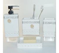 CAAHANJIA Juego de accesorios de baño, 4 piezas, dispensador de jabón de cerámica para regalo, bomba y soporte para cepillo de dientes, vaso, plato para decoración del hogar, organizador de tocador de