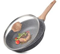 Caannasweis Sartén antiadherente con tapa, sartén antiadherente de piedra, la mejor sartén antiadherente para tortillas con mango suave al tacto, compatible con inducción (9.5 pulgadas con tapa)