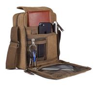 CAAORDKSO Pequeña Bolsa de Lona para el Pecho, Bolsa de Viaje, Mini Bolsa Cruzada para Hombres y Mujeres, monederos con múltiples Bolsillos, Café, Small