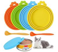 CAASFOOY 4 tapas de silicona para latas de comida de silicona animal, tapa para comida para mascotas, tapones para latas con tamaño 3 en 1, tapa para alimentos animales domésticos con cuchara
