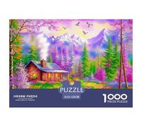 Caba?a de Madera en Bosque Primaveral Puzzle de 1000 Piezas Papel para Adultos Paisaje Monta?Oso Relajante Familia 52x38cm/1000pcs