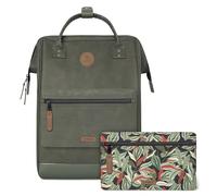 Cabaïa - Mochila Adventurer Busan - Maxi 23L - Repelente al Agua - Compartimento Portátil 15″ - 2 Bolsillos Intercambiables - Certificada Vegana - Mochila de Viaje, Trabajo y Escuela - Verde