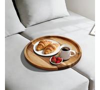 CABALAY Bandeja de sofá de madera de acacia, inserto de mesa plegable para sofá central portátil, bandejas de reposabrazos perfectas para bebidas, aperitivos, teléfono, control remoto (círculo)