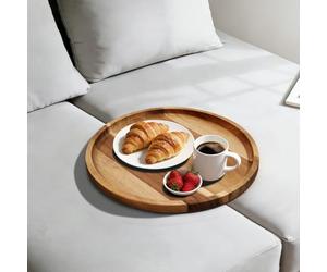 CABALAY Bandeja de sofá de madera de acacia, inserto de mesa plegable para sofá central portátil, bandejas de reposabrazos perfectas para bebidas, aperitivos, teléfono, control remoto (círculo)
