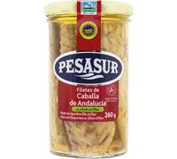 Caballa Pesasur en Aceite de Oliva en Tarro de Cristal - Filetes de Caballa de Andalucía - Conserva Gourmet de Pescado Azul - Rico en Omega-3 - 260 g (180 g Escurrido)