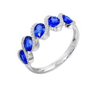 Caballero grabado anillo anillo azul oro blanco 18 quilates zafiro creado en laboratorio forma ovalada con zafiro azul de 1,79 ct y diamante talla sólida no chapada moda para tía cóctel joyas, 56.5