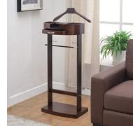 Caballero silencioso de madera y metal para colgar perfectamente trajes, chaquetas y pantalones. Elegante organizador de ropa para dormitorio y entrada. Regalo perfecto para hombres